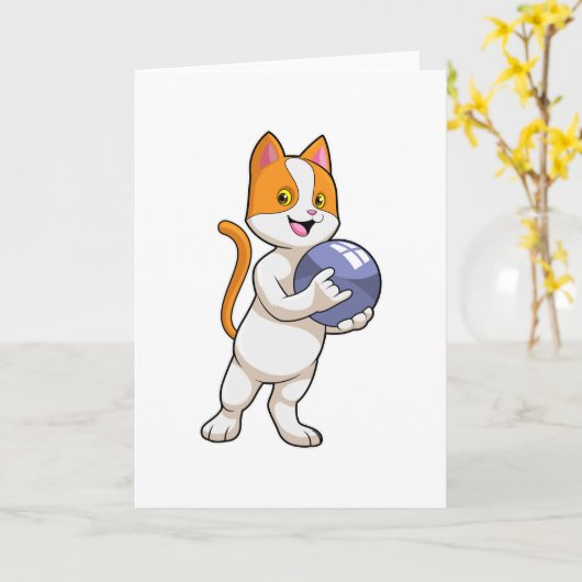 Katze im Bowling mit Bowlingball Karte (Gelbe Blume)