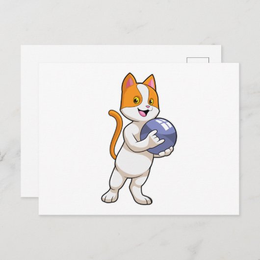 Katze im Bowling mit Bowlingball Postkarte (Vorne/Hinten)