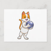 Katze im Bowling mit Bowlingball Postkarte (Vorderseite)