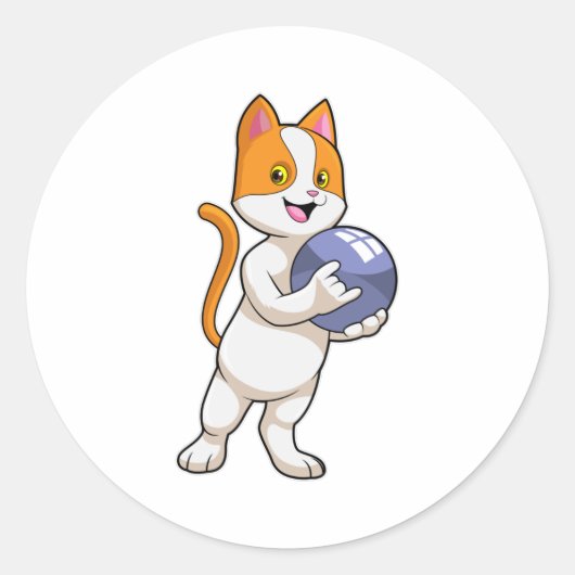 Katze im Bowling mit Bowlingball Runder Aufkleber (Vorderseite)