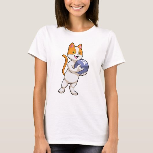 Katze im Bowling mit Bowlingball T-Shirt (Vorderseite)