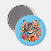 Katze im farbenfrohen Blumenkranz Magnet (Vorderseite/Rückseite)