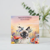 Katze im Feld Blume Dankeskarte (Stehend Vorderseite)