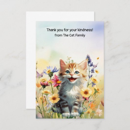 Katze im Feld Blume Dankeskarte (Vorne/Hinten)