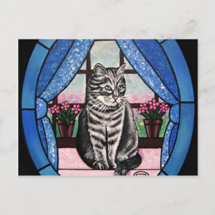 Katze im Fenster Postkarte