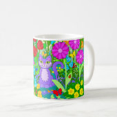 Katze im Garten Bunte Schmetterlinge Fantasy-Blume Kaffeetasse (VorderseiteRechts)