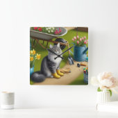 Katze im Garten / Garten Lover Quadratische Wanduhr (Zuhause)