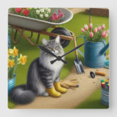 Katze im Garten / Garten Lover Quadratische Wanduhr (Vorderseite)