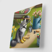 Katze im Garten / Garten Lover Quadratische Wanduhr (Winkel)