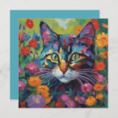 Katze im Garten Grüße Karte (Vorne/Hinten)