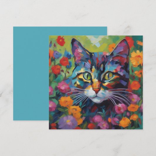 Katze im Garten Grüße Karte (Vorne/Hinten)