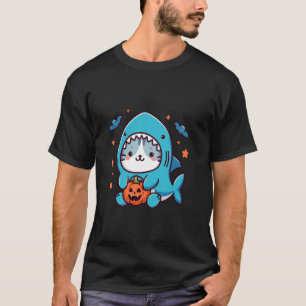 Katze im Haikostüm Lustiges Halloween-Kostüm T-Shirt