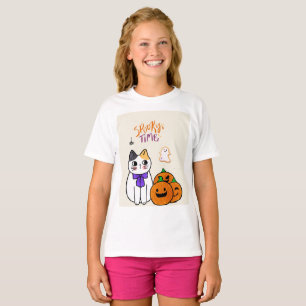 Katze im Halloween-Stil mit Pumpkins und Geistern T-Shirt