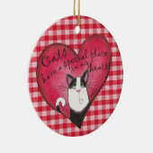 Katze im Herzen von Red & White Gingham Keramik Ornament (Rechts)