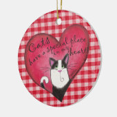 Katze im Herzen von Red & White Gingham Keramik Ornament (Links)