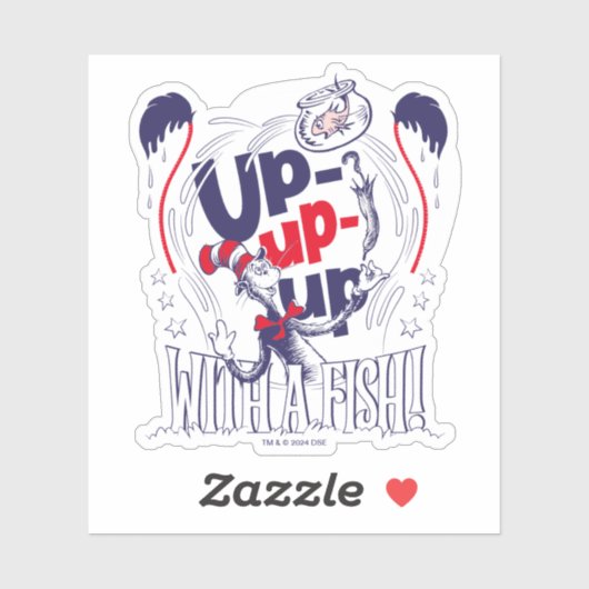 Katze im Hut | Aufblähen mit einem Fisch Aufkleber (Blatt)