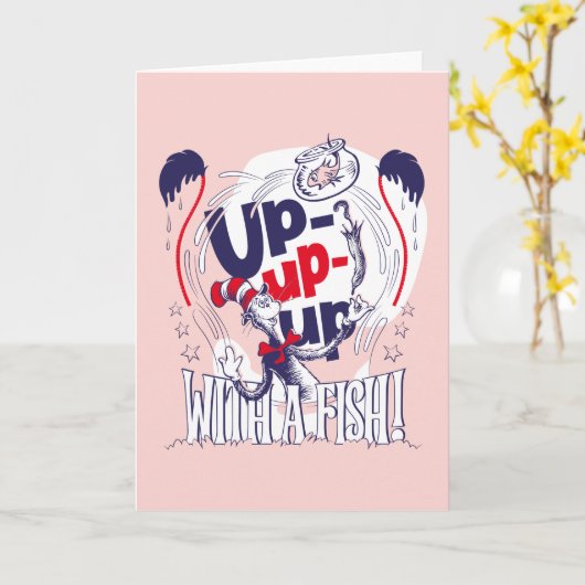 Katze im Hut | Aufblähen mit einem Fisch Karte (Gelbe Blume)