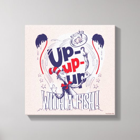 Katze im Hut | Aufblähen mit einem Fisch Leinwanddruck (Vorderseite)