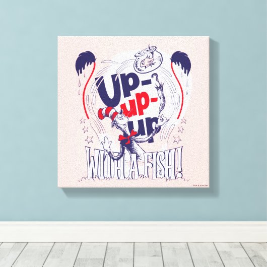 Katze im Hut | Aufblähen mit einem Fisch Leinwanddruck (Insitu (Holzboden))