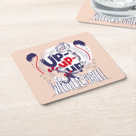 Katze im Hut | Aufblähen mit einem Fisch Rechteckiger Pappuntersetzer (angewinkelt)