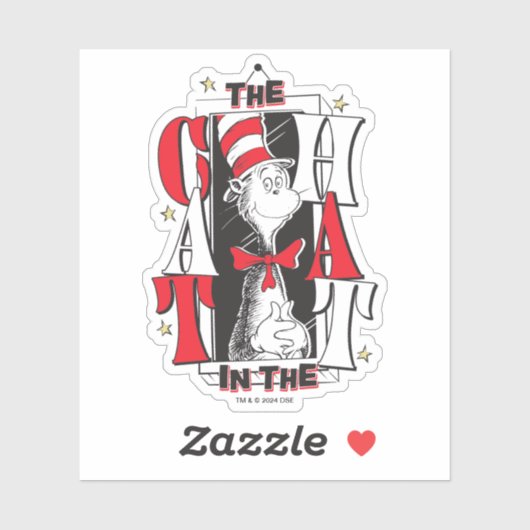 Katze im Hut | B&W Text Aufkleber (Blatt)