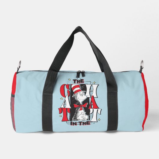 Katze im Hut | B&W Text Duffle Bag (Rückseite)