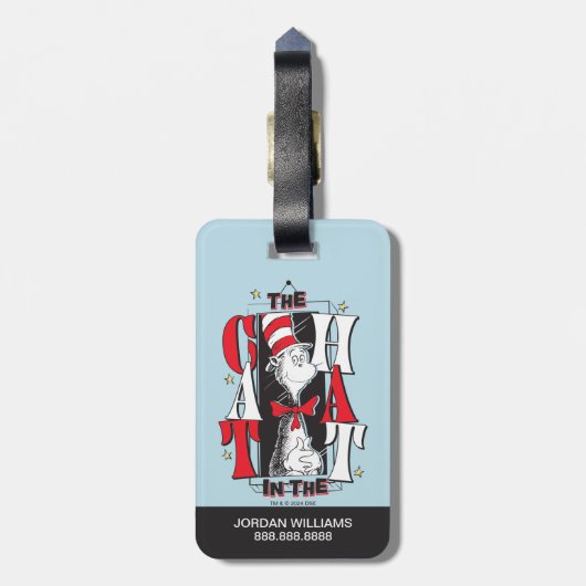 Katze im Hut | B&W Text Gepäckanhänger (Rückseite vertikal)