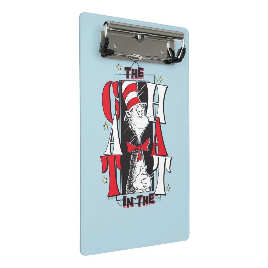 Katze im Hut | B&W Text Mini Klemmbrett (Schrägansicht)