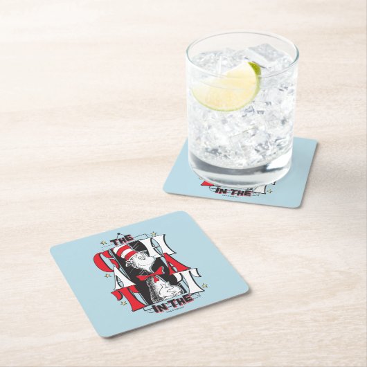 Katze im Hut | B&W Text Rechteckiger Pappuntersetzer (Vor Ort)