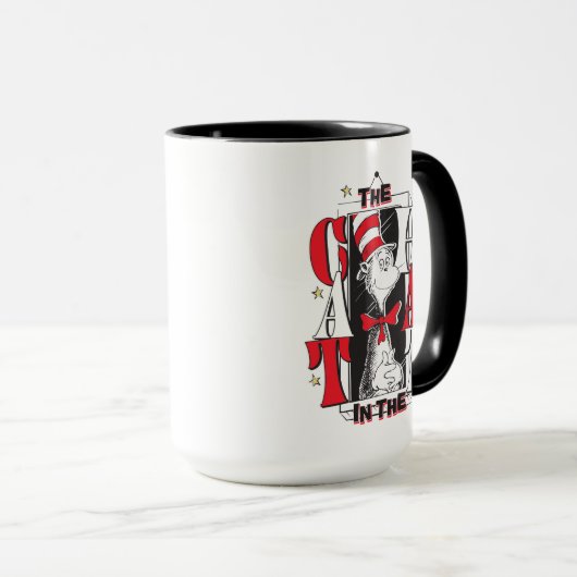 Katze im Hut | B&W Text Tasse (VorderseiteRechts)