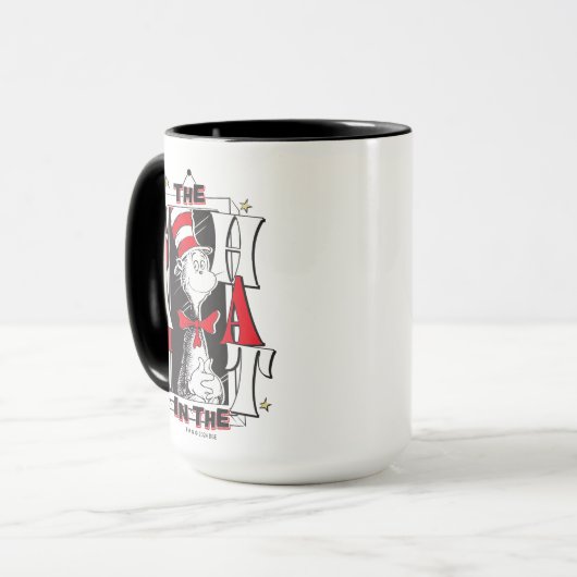Katze im Hut | B&W Text Tasse (Vorderseite Links)