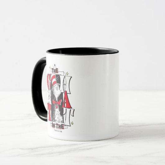 Katze im Hut | B&W Text Tasse (Vorderseite Links)