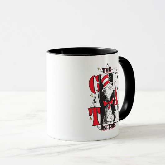 Katze im Hut | B&W Text Tasse (VorderseiteRechts)