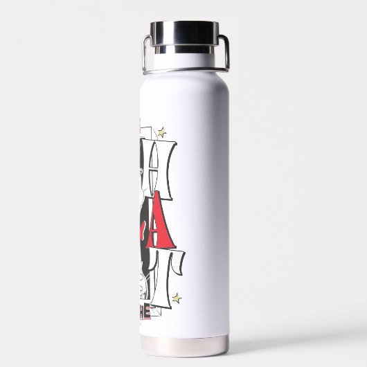Katze im Hut | B&W Text Trinkflasche (Rückseite)