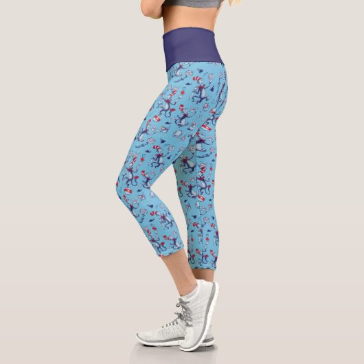 Katze im Hut | Blaues Muster Capri Leggings (Links)