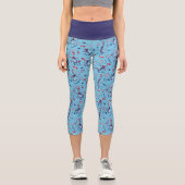 Katze im Hut | Blaues Muster Capri Leggings (Vorderseite)
