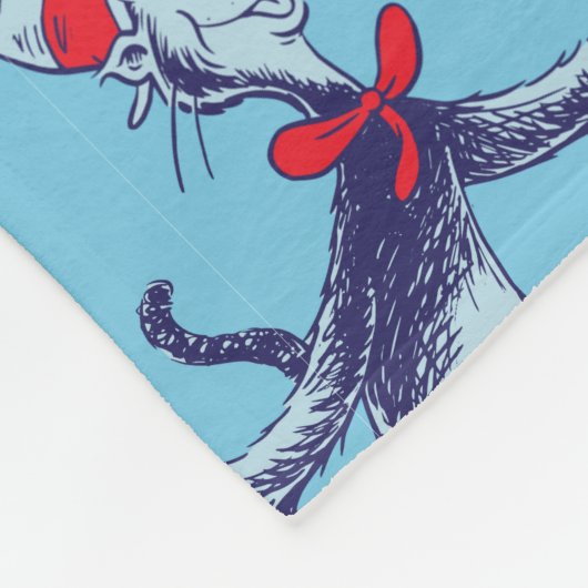 Katze im Hut | Blaues Muster Fleecedecke (Ecke)