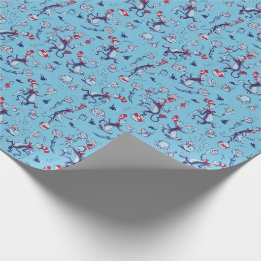 Katze im Hut | Blaues Muster Geschenkpapier (Ecke)