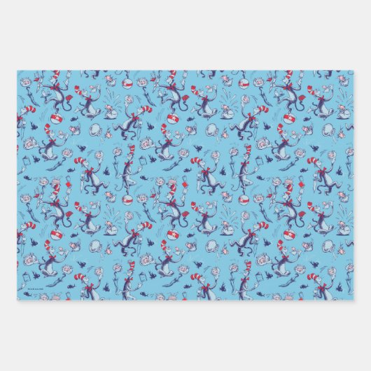 Katze im Hut | Blaues Muster Geschenkpapier Set (Vorderseite 3)