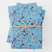 Katze im Hut | Blaues Muster Geschenkpapier Set (Beispiel)