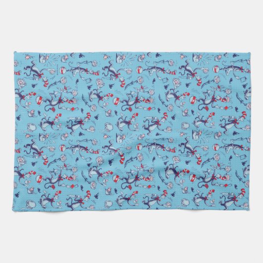 Katze im Hut | Blaues Muster Geschirrtuch (Horizontal)