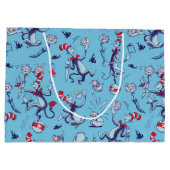 Katze im Hut | Blaues Muster Große Geschenktüte (Rückseite)