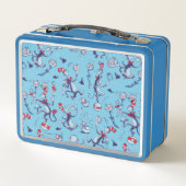 Katze im Hut | Blaues Muster Metall Brotdose (Rückseite)