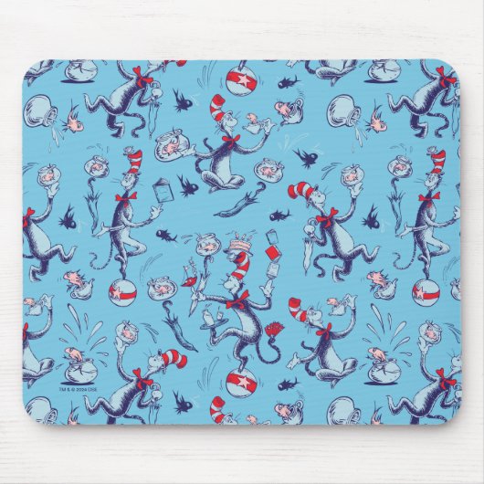 Katze im Hut | Blaues Muster Mousepad (Vorne)