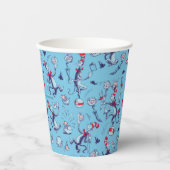 Katze im Hut | Blaues Muster Pappbecher (Vorderseite)