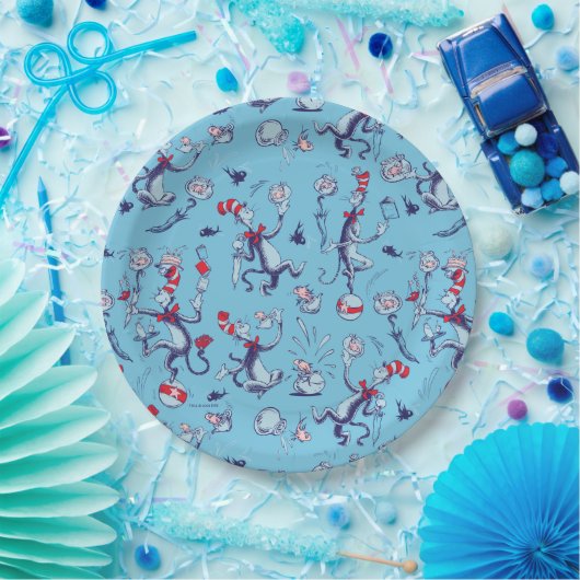 Katze im Hut | Blaues Muster Pappteller (Party)