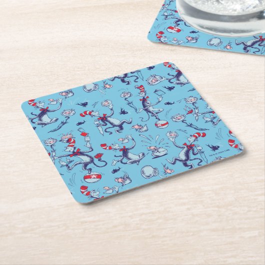 Katze im Hut | Blaues Muster Rechteckiger Pappuntersetzer (angewinkelt)