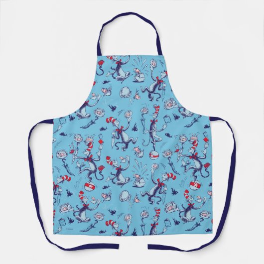 Katze im Hut | Blaues Muster Schürze (Vorderseite)
