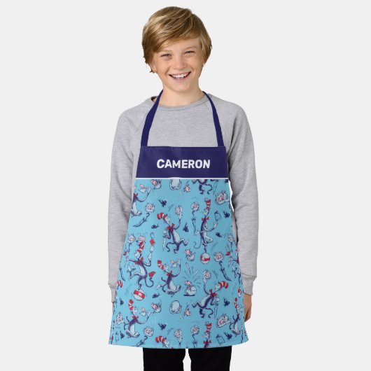 Katze im Hut | Blaues Muster Schürze (Getragen)