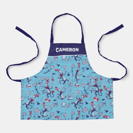 Katze im Hut | Blaues Muster Schürze (Vorderseite)